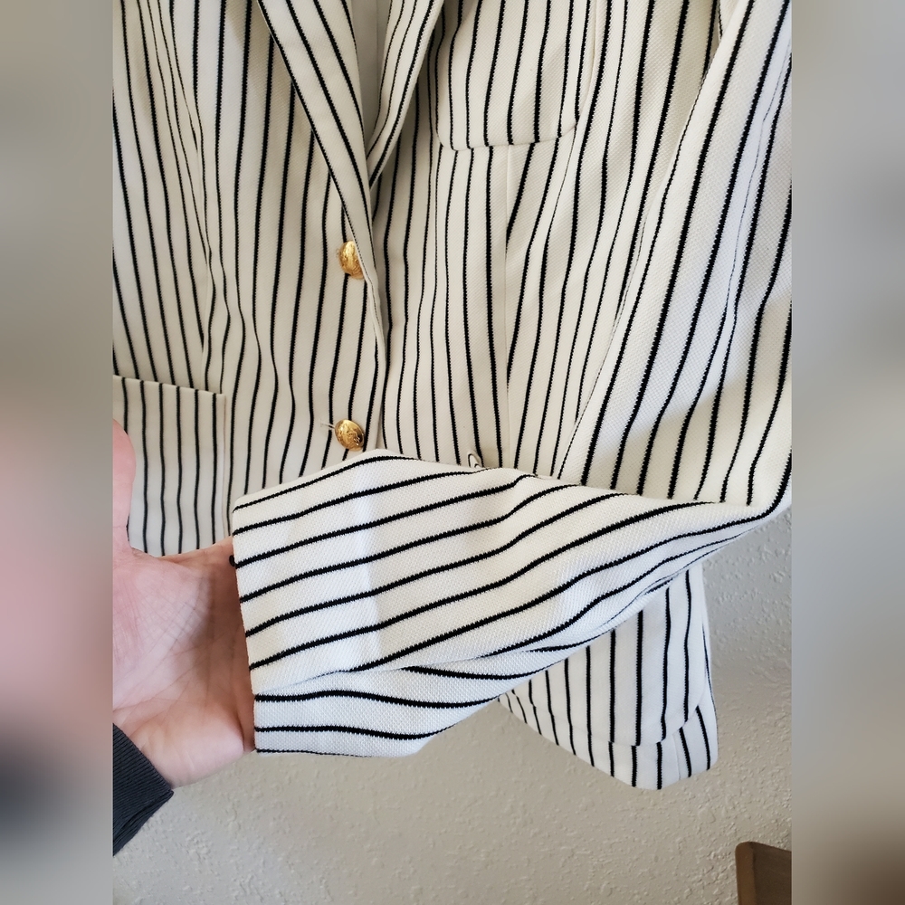 Ralph Lauren Women blazer suit jacket jacket cream Striped pockets gold 10 $175 - Picture 5 of 9
